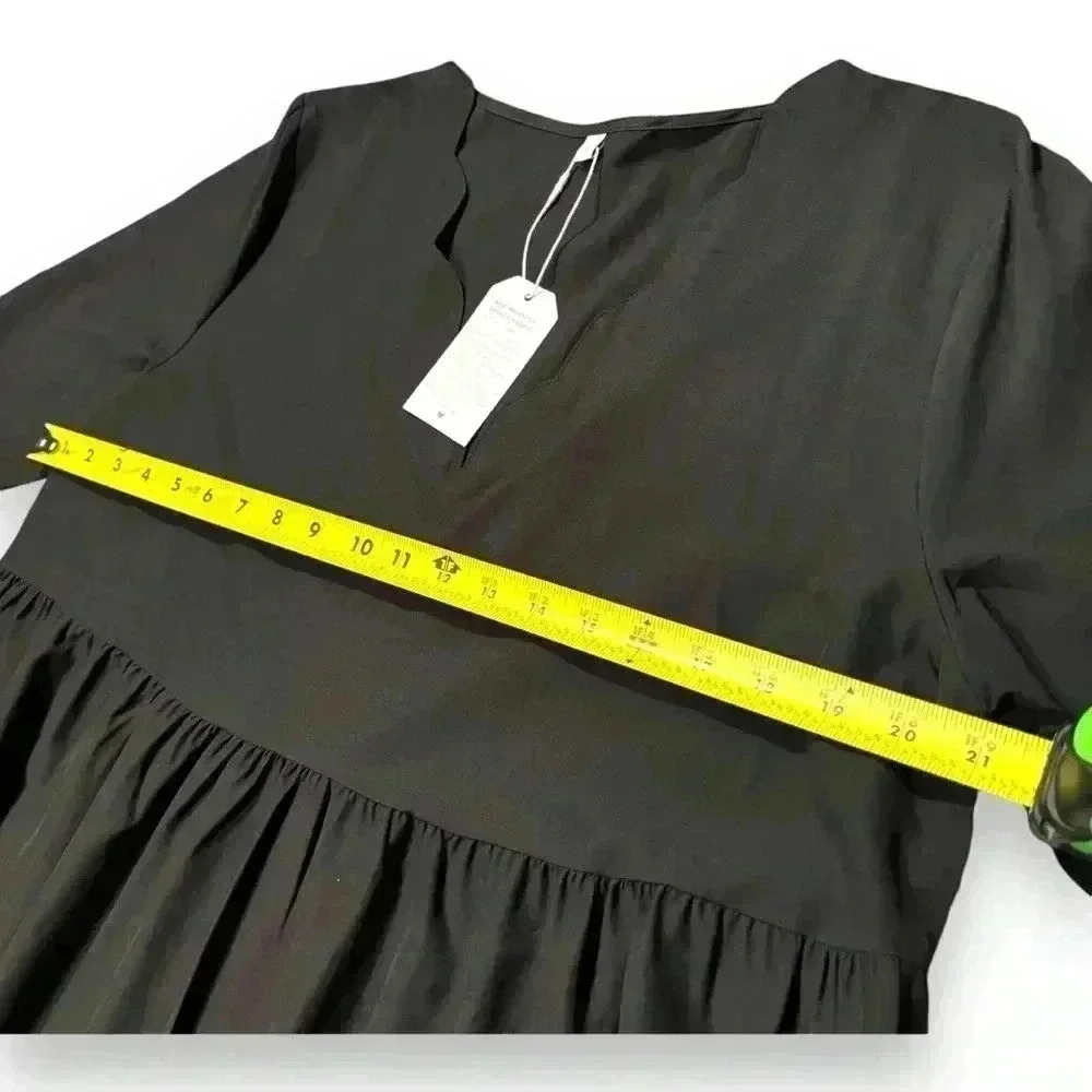 Made With Love NWT Midi/Maxi Large Black Scalloped V-neck Empire Waist Dress - Picture 7 of 16